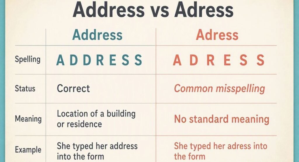 Address vs Adress: A Simple Comparison Table