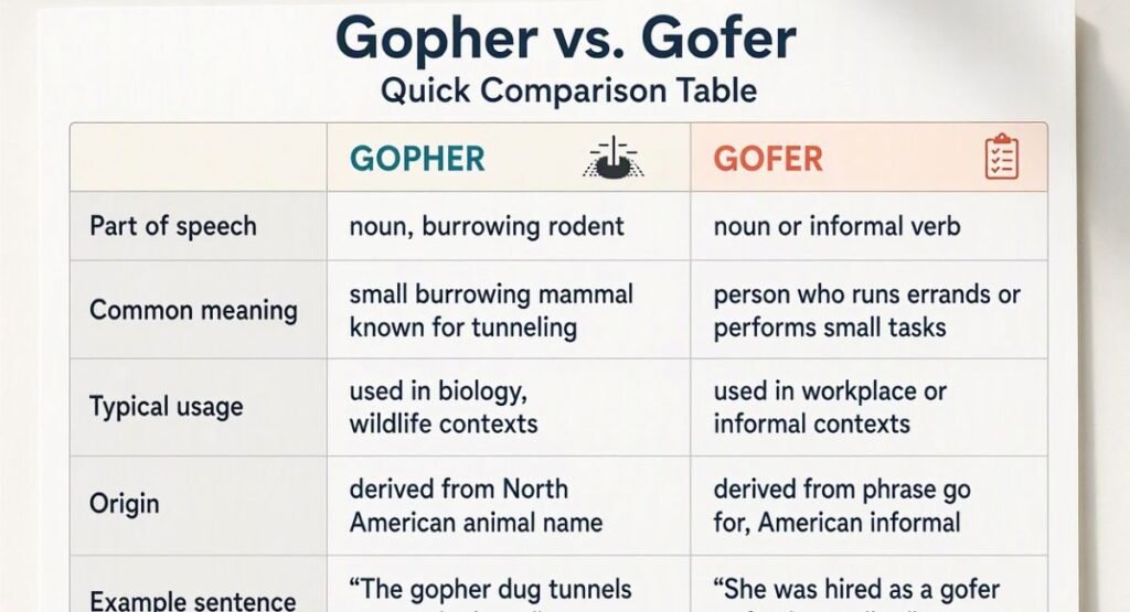 Gopher vs. Gofer: Quick Comparison Table